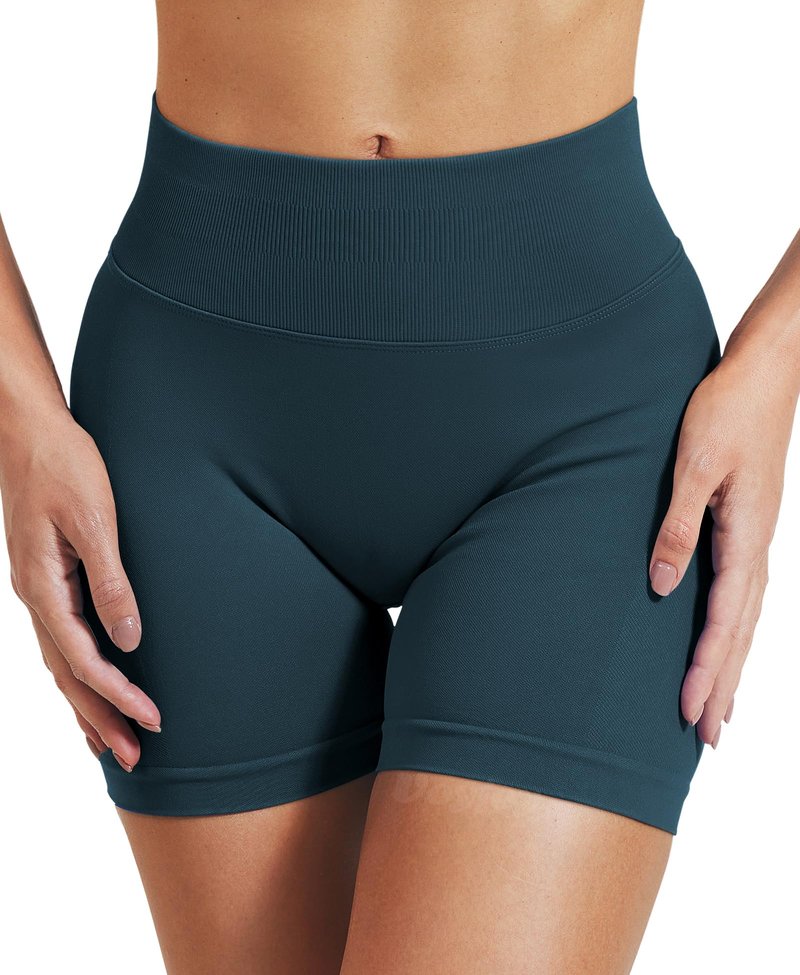 VOYJOY Women Workout Impact Shorts 2.5"/ 3.6"/ 4.5"/ 6" Scrunch Butt Lifting Gym Seamless Booty Biker Shorts Navy Green