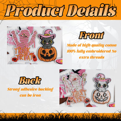 AXEN 16pcs Halloween Iron on Patches, Pink Halloween Patches Embroidered Applique for Girls Clothing, Hats, Backpacks, Jeans