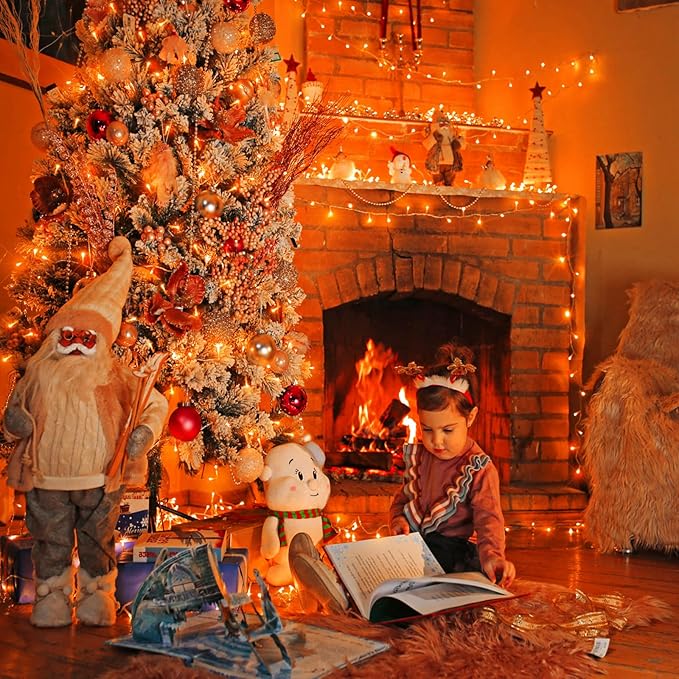 120 LED Christmas Lights Outdoor 40 FT String Lights Indoor Outdoor Clear Wire with 8 Modes, Plug in Waterproof Orange Fairy String Light for Indoor Christmas Thanksgiving Decorations