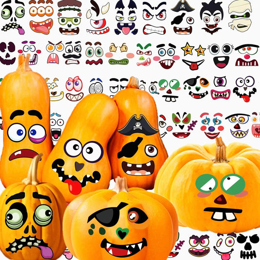88 Pack Halloween Pumpkin Decorating Stickers, 3 Different Sizes Face Decor Stickers for All Pumpkins, Decorating Painting Craft Kit for Kids Halloween Party Decorations Treats Party Favors Supplies