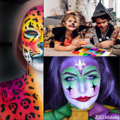 CCbeauty Professional 36 Colors Face Body Paint Kit, Largest Oil Based Hypoallergenic Neon Face Painting Palette Set with 10 Brushes for Halloween SFX Special Effects Cosplay Costume Makeup