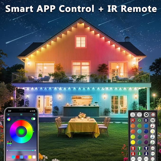 100FT Permanent Outdoor RGB Lights, IP67 Waterproof Smart Eave Lighting, with App/Remote Control Eaves Light, DIY LED Scenes Modes for House Roof Decor,Christmas,Party