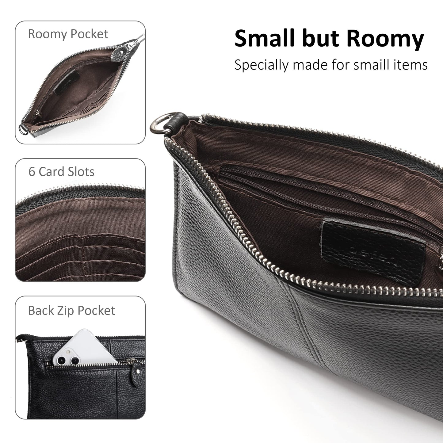 befen Small Leather Crossbody Bag for Women, Cell Phone Cross Body Black Clutch Purses Ladies Handbags & Shoulder bags, Envelope Wristlet Clutch Wallet with Wrist Strap