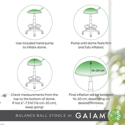 Gaiam Balance Ball Chair Stool, Half-Dome Stability Ball Adjustable Tall Office Sit Stand Swivel Desk Chair Drafting Stool with Round Foot Rest for Standing Desks Home or Office - Black 33