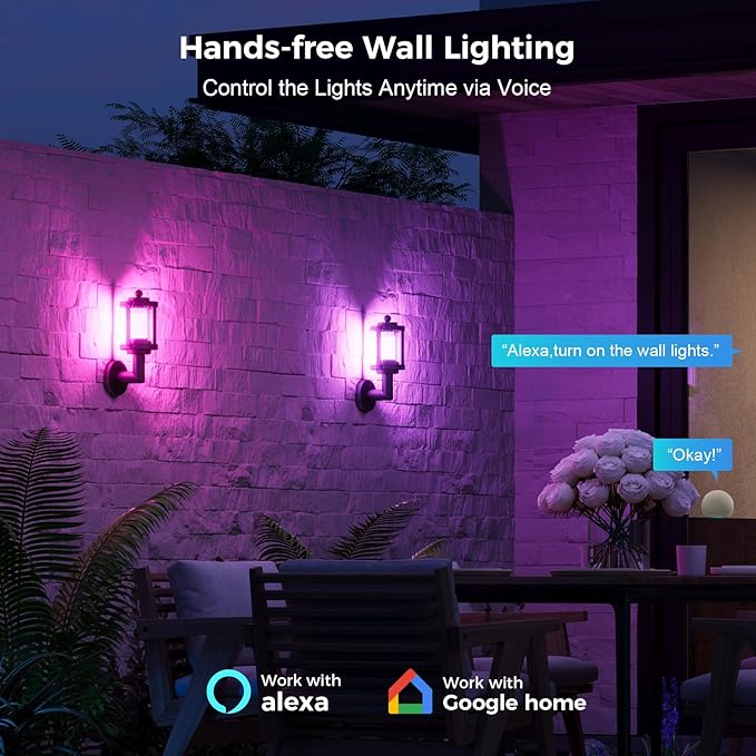 XMCOSY+ Outdoor Wall Lights, 1100LM LED Wall Sconces, Smart RGBW Porch Lights Outdoor, WiFi APP Control, Compatible with Alexa, Adjustable Dual-Head IP65 Waterproof Wall Lanterns, 2 Pack