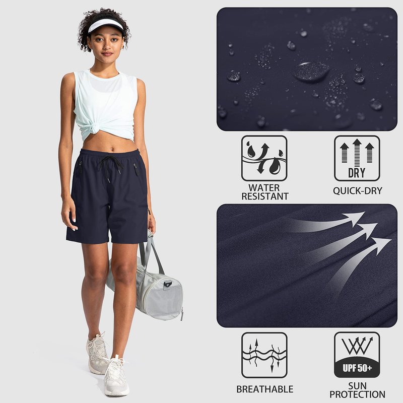 SANTINY Women's 5''/ 7''/9'' Hiking Cargo Shorts Quick Dry Lightweight Summer Shorts for Women Athletic Golf Zipper Pockets(Navy_3XL)