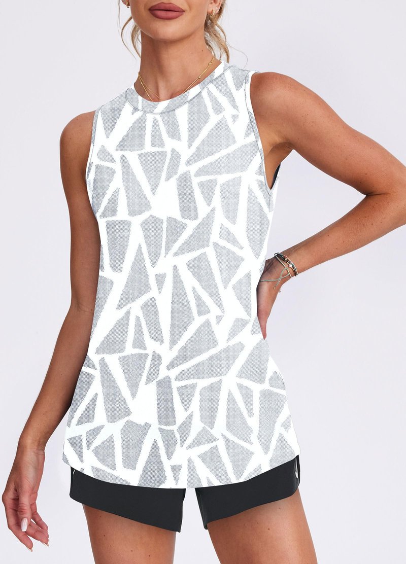 Workout Tank Tops for Women Sleeveless Running Athletic Loose Fit Yoga Tops Active Shirts Sports Gym Exercise White Print XL