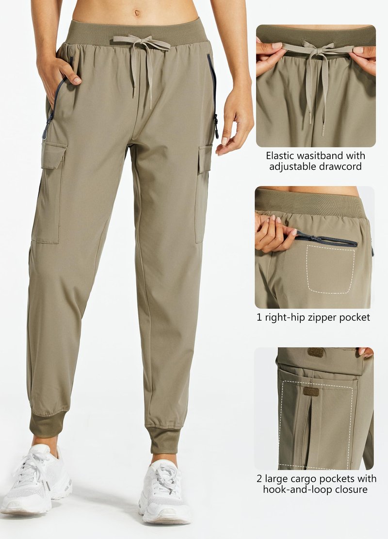 Libin Women's Cargo Joggers Lightweight Quick Dry Hiking Pants Athletic Lounge Casual Travel, Khaki XL