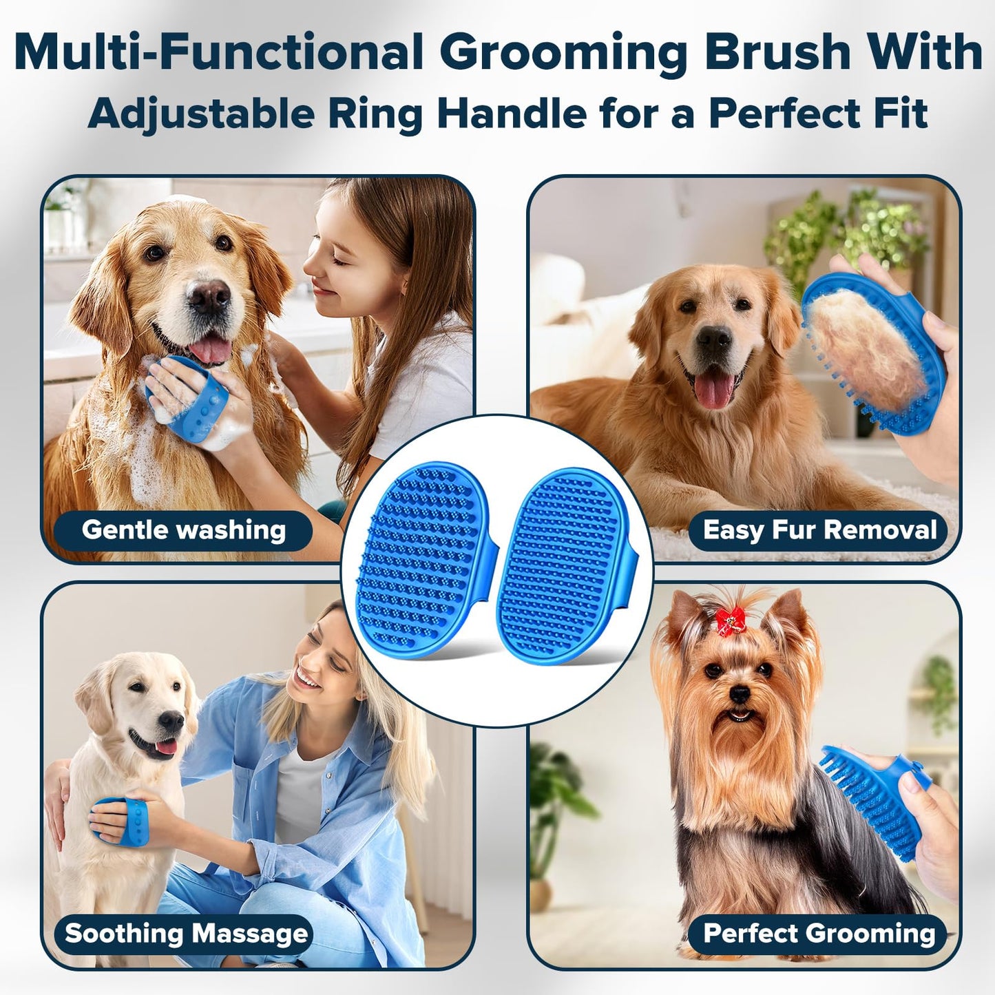 Augwind 6PCS Pet Grooming Kit | Dog Washing Gloves | Dog Bath Brush | Dog Bath Gloves | Dog Shampoo Brush | Pet Grooming Gloves | Cat Bathing Supplies | Dog Bath Supplies (Navy Blue)
