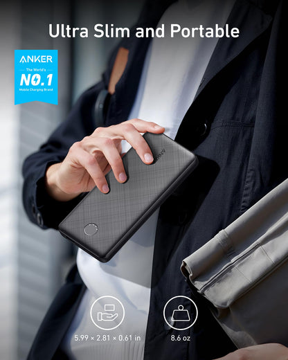 Anker Power Bank(PowerCore 10K), Compact Travel-Ready 10,000mAh Battery Pack with PowerIQ Charging Technology, 5V/3A High-Speed Charging for iPhone, iPad,and More(USB-C Input and Output(Black), 1pack)