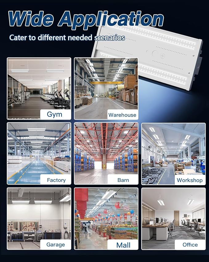LED Linear High Bay Light 8-Pack, 300W 45000LM 0-10V Dimmable 5000K Daylight, Adjustable High Bay LED Shop Lights Lighting Fixtures for Garage Warehouse Workshop, UL