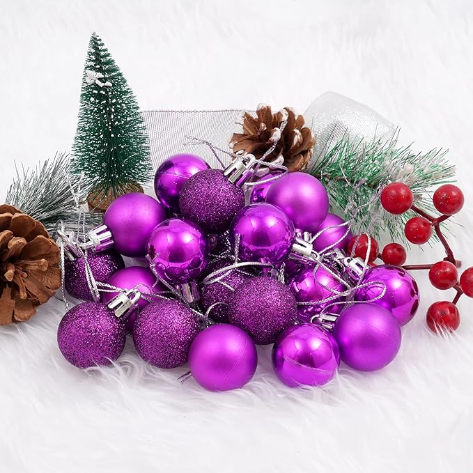30ct Christmas Ball Ornaments, 1.18" Shatterproof Christmas Tree Decorations, Perfect Hanging Ball for Indoor/Outdoor Holiday Party Decor (Purple)