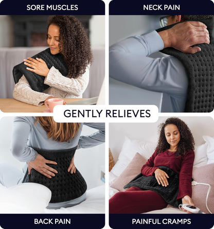 GENIANI Electric Throw - XL Electric Heating Pad for Back Pain & Cramps Relief, Birthday for Women Men Auto Shut Off, Machine Washable, Heat Pad for Neck & Shoulder, 12×24", Tabby Gray