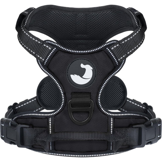 Joytale No Pull Dog Harness Medium Sized Dog, Reflective Pet Vest with Front Clip, Adjustable Soft Padded Harnesses with Easy Control Handle for Training and Walking, Black, M