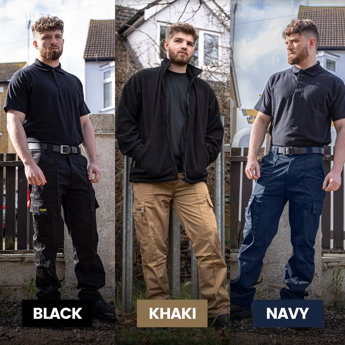 SITE KING Mens Cargo Work Trousers Black or Navy Sizes 28 to 52 (32 Waist / 31)