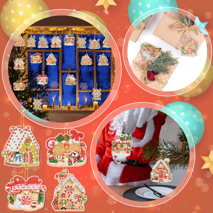 Tondiamo 20 Pcs Christmas Diamond Painting Keychain Kits 5D DIY Diamond Art Pendants Double Sided Hanging Key Chains for Christmas Party Decoration DIY (Gingerbread House)