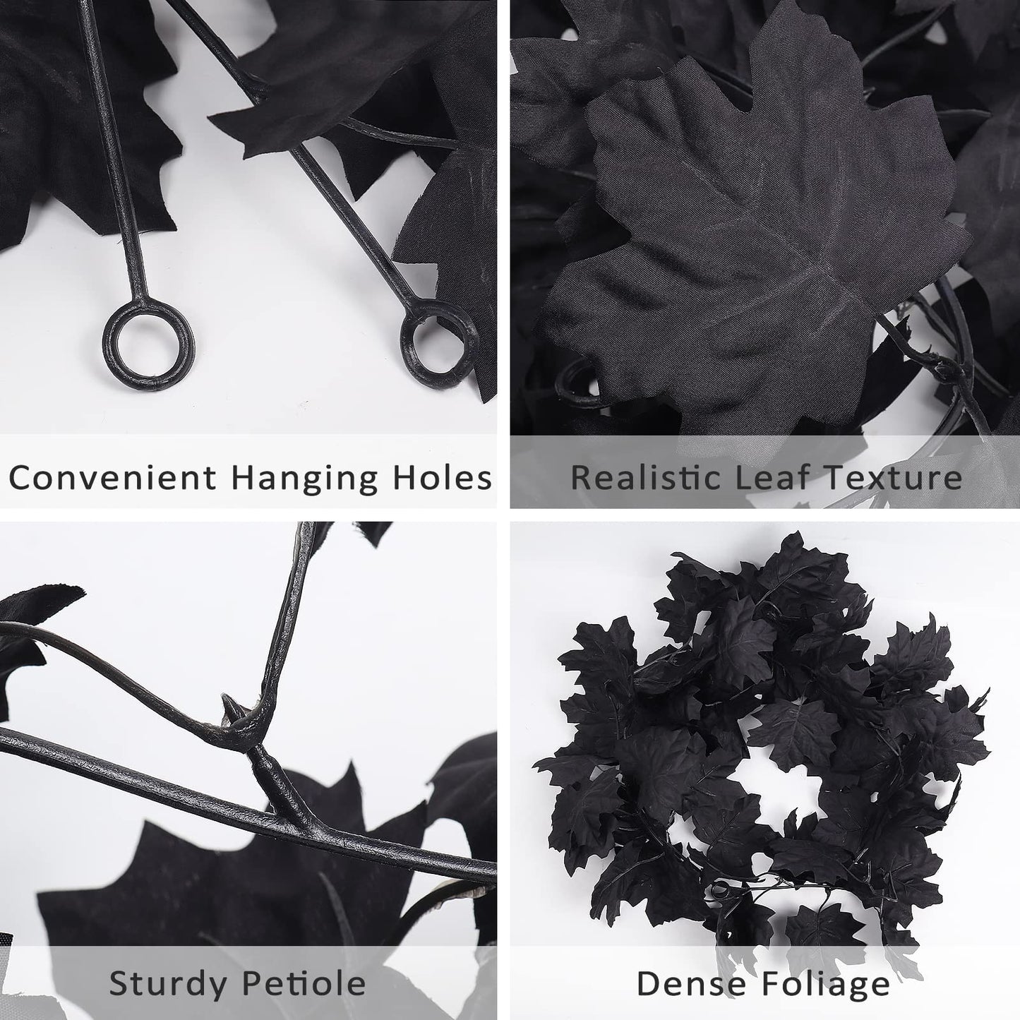 RECUTMS Fall Decor Black Garland, Black Decorations Halloween Garland, Fall Wall Hanging Maple Leaves, Artificial Maple Leaf Vine, Halloween Decorations Clearance,Decoration for Home, Pack of 2