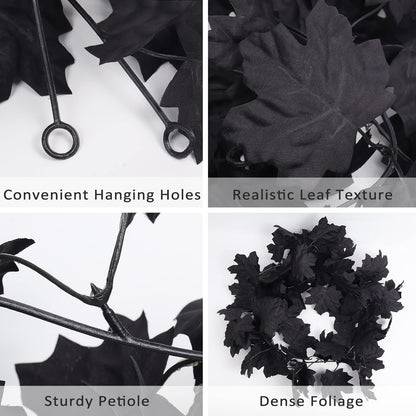 RECUTMS Fall Decor Black Garland, Black Decorations Halloween Garland, Fall Wall Hanging Maple Leaves, Artificial Maple Leaf Vine, Halloween Decorations Clearance,Decoration for Home, Pack of 2