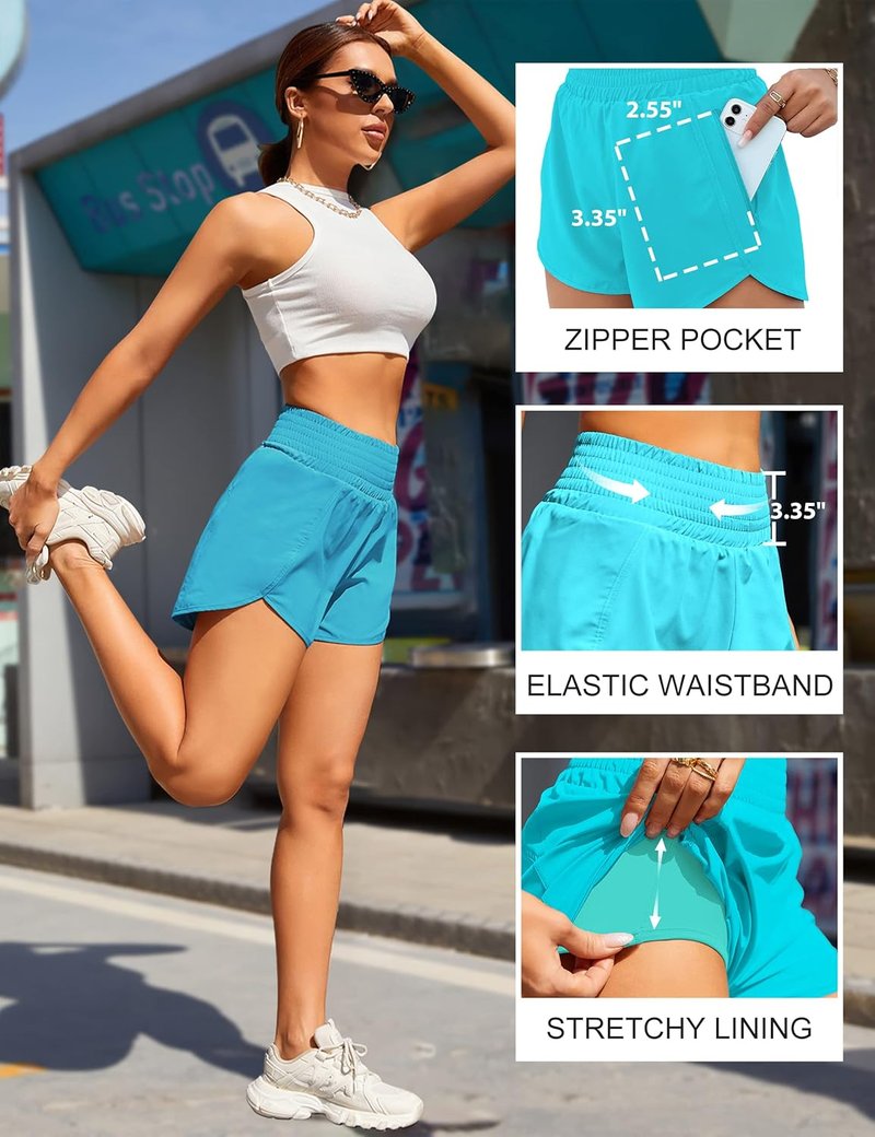 BMJL Women's High Waisted Athletic Shorts - 2.5" Running Shorts with Pocket for Gym Workouts