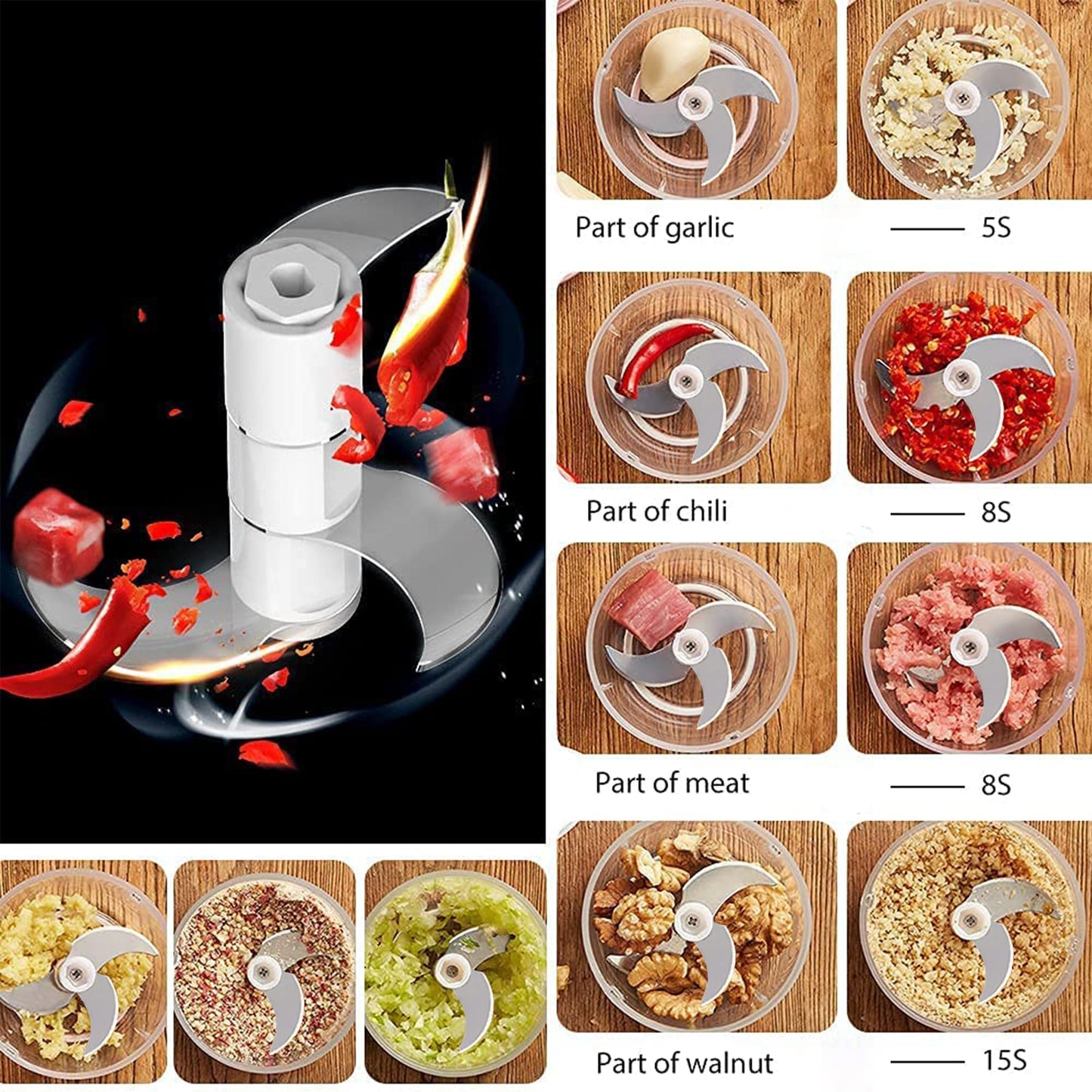 250ML Electric Garlic Chopper, Mini Portable Veggie Choppers, Garlic Grinder Masher Onion Chopper, Blender to Vegetable, Wireless Food Processor for Ginger, Chili, Fruit, Meat, etc