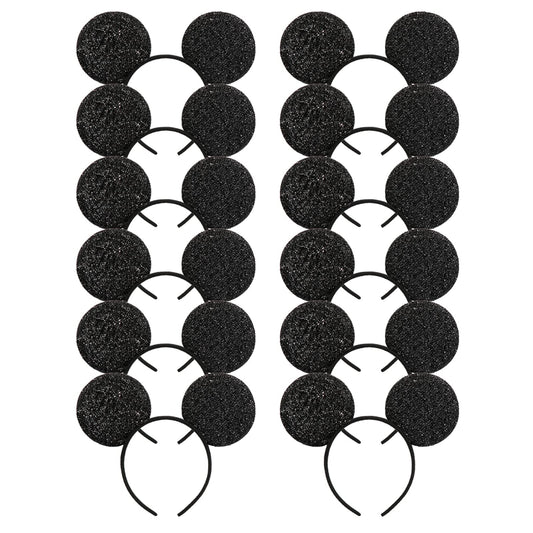CHuangQi Mouse Ears Headband, Black Ears Hairband for Boys & Girls Birthday Party,12pcs