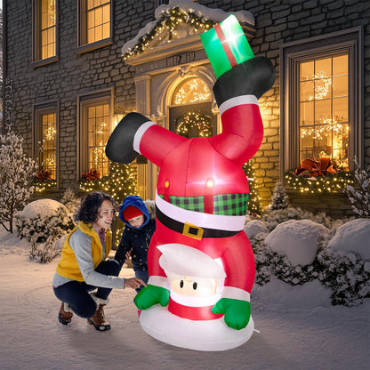Christmas Inflatables Outdoor Decorations, 8 FT Handstand Santa Claus with 3 LED Lights Large Blow Up Yard Decor, Christmas Party Outdoor, Yard, Garden, Lawn Winter Decorations Ornaments