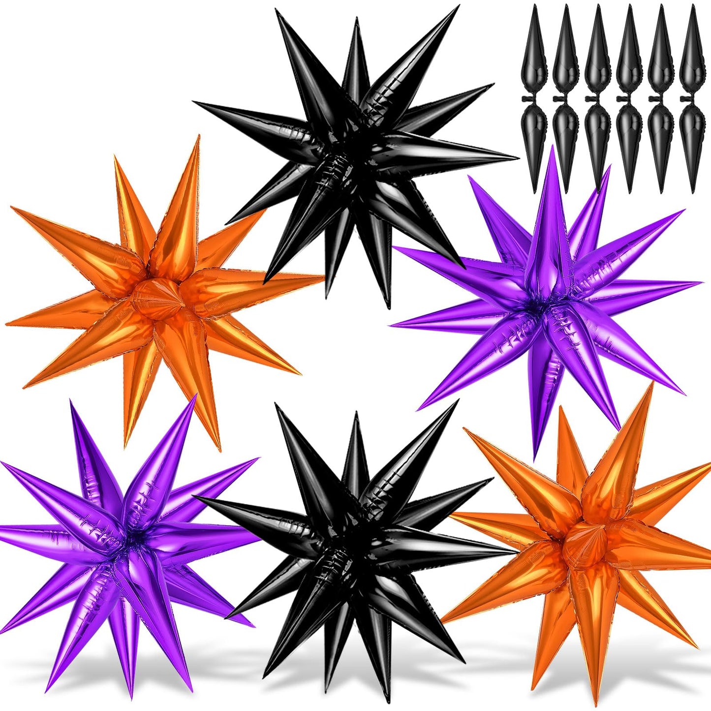 Purple and Black Orange Star Balloons, 72PCS Large 26 Inch Halloween Foil Balloon, Metallic Cone Mylar Spike Balloons Firework Balloon for Halloween Xmas Birthday Photo Props