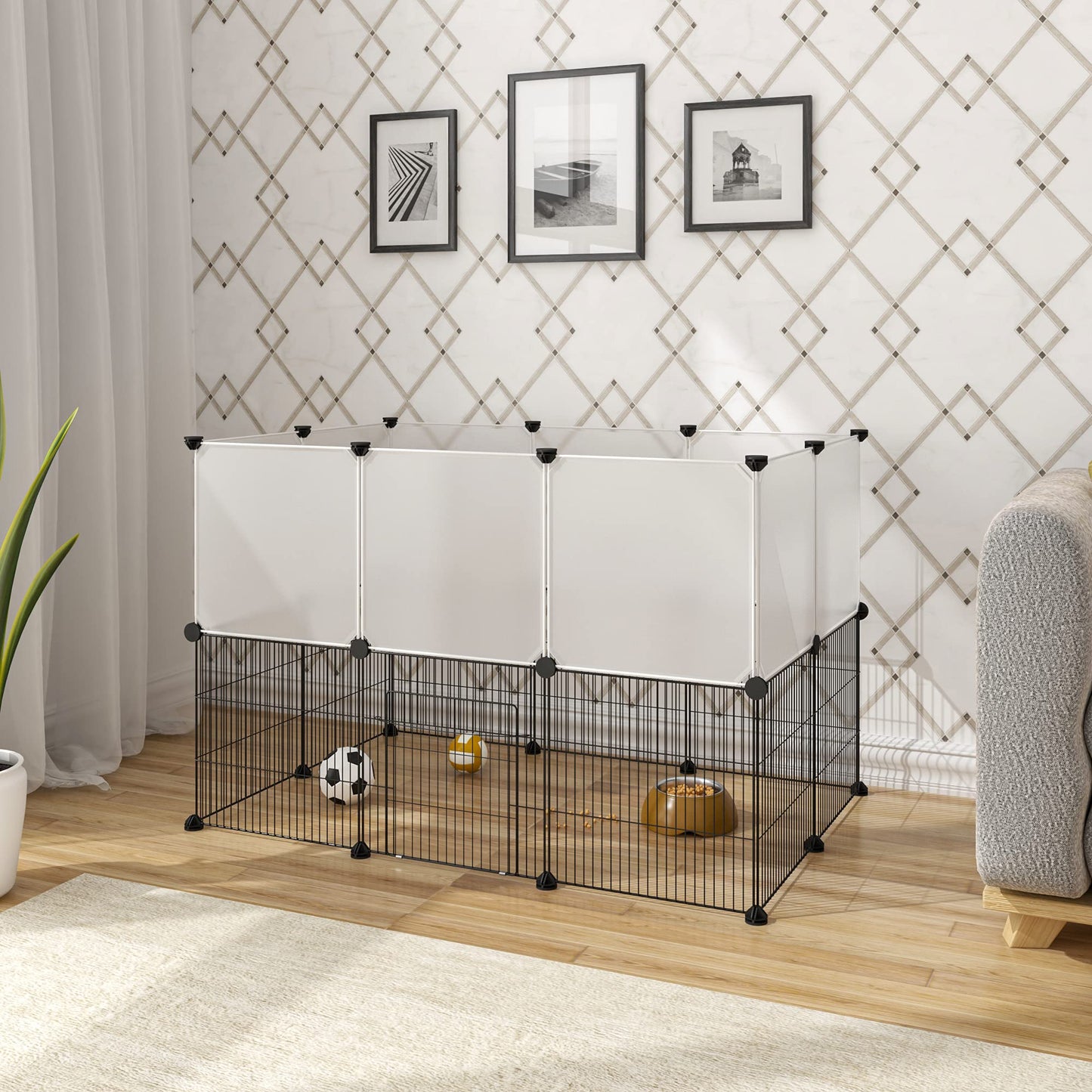 EUGAD Rabbit Playpen Pet Fence with Door, DIY Pet Playpen 20 Panels 35x35cm, 2 Levels Modular Pet Enclosure Fence for Small Animals, Rabbits Exercise Fence,Guinea Pig Cage 107x72x72cm