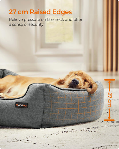 Feandrea Dog Bed, Linen-Look Pet Bed, Dog Sofa Bed with Raised Edges, Non-Slip Bottom, Removable Washable Cover, XL, for Large Dogs, 110 x 75 x 27 cm, Light Grey PGW12GG