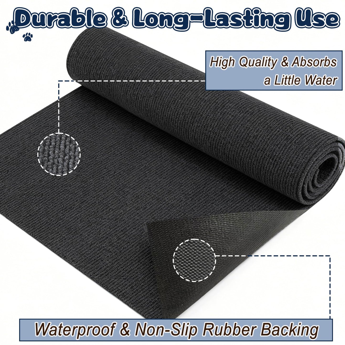 Wibeelee Large Cat Litter Box Mat Waterproof Non-Slip Litters Trapping Mat 30" X 45" Durable Cat Rug for Floor Protection, Soft on Kitty Paws and Easy to Clean