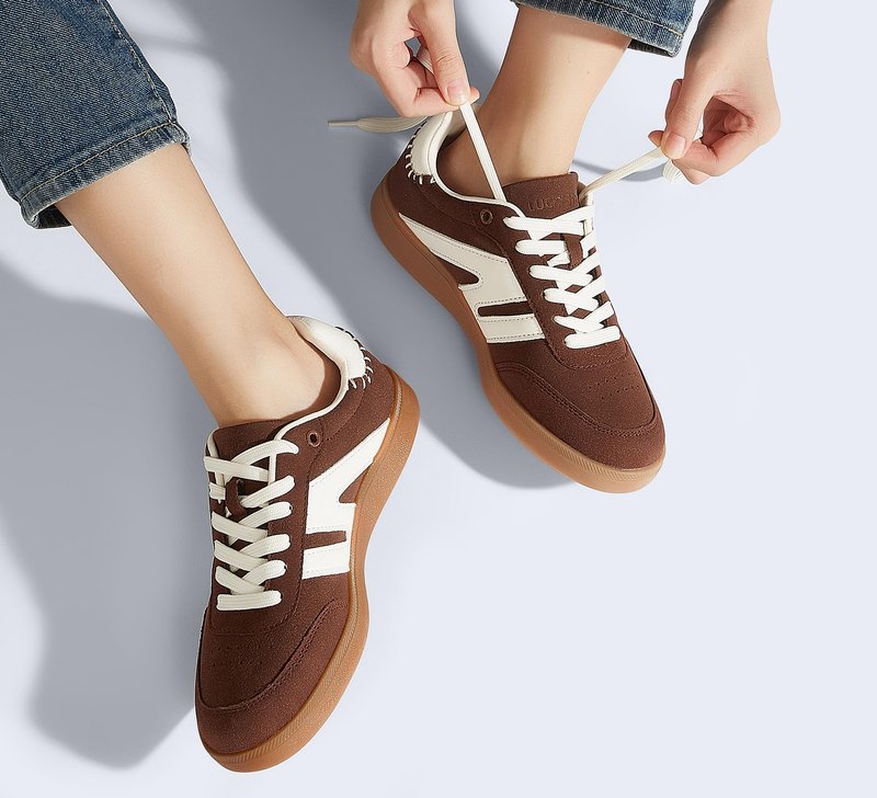 LUCKY STEP Women Classic Retro Gum Sole Fashion Sneakers Casual Tennis Skate Shoe Genuine Leather Walking Footwear Anti Slip Trainers(Dark Brown,8)