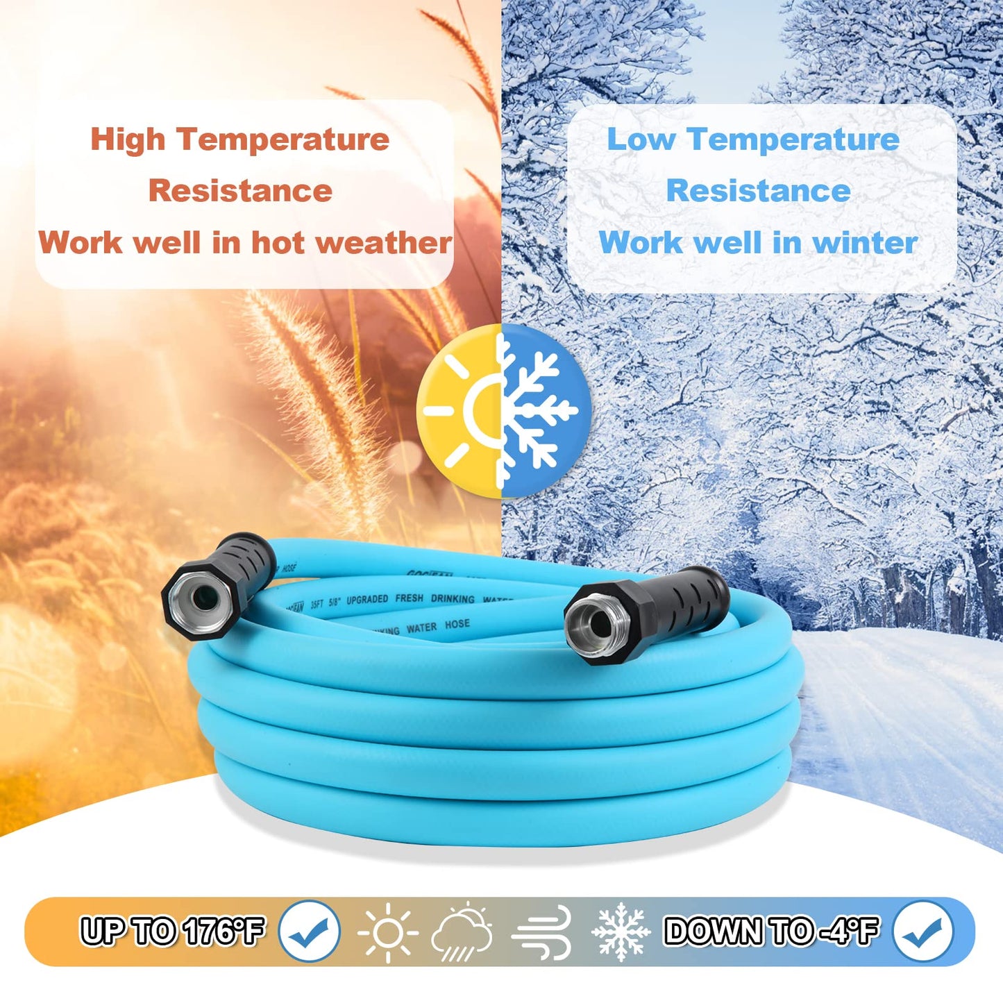 Gociean 25ft Upgraded RV Water Hose with Storage Straps, 5/8" RV Drinking Water Hose, Leak Free and Anti-Kink Design, Camper Fresh Water Garden Hose for RV, Camper, Truck and Car