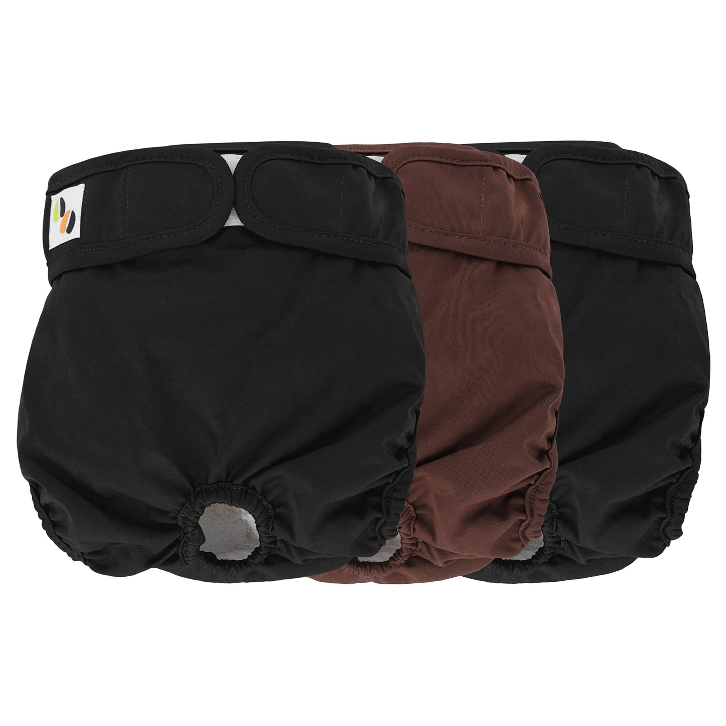 JM Female Dog Nappies - Highly Absorbent, Breathable Dog Nappy with Microfiber Pad & Waterproof Layer - Dog Period Pants Pack of 3, Washable Medium (Fit for 14"- 20" waist) Black & Brown
