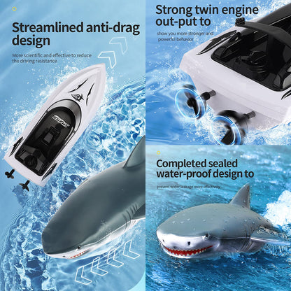 OBEST Remote Control Boat Shark RC Sharks Boats Toy 2 in 1, 2.4GHz RC Electric Kids Electric Shark Toy for Pools and Lakes, Summer Gift for Pool Lake Pond