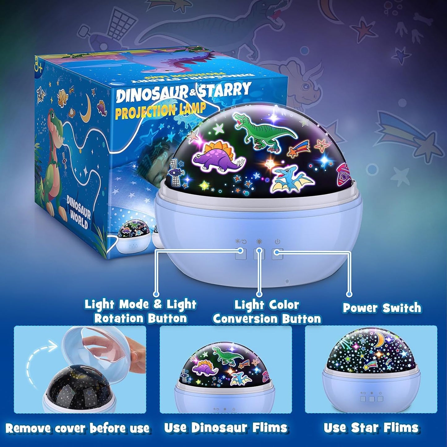 EUCOCO Dinosaur Toys for Boys, Dinosaur Night Light Kids Projector Baby Lights Projector Kids Toys for 1 2 3 4 5 6 Year Old Boys Birthday Gifts Sensory Lights for Autism Sensory Toys for Babies
