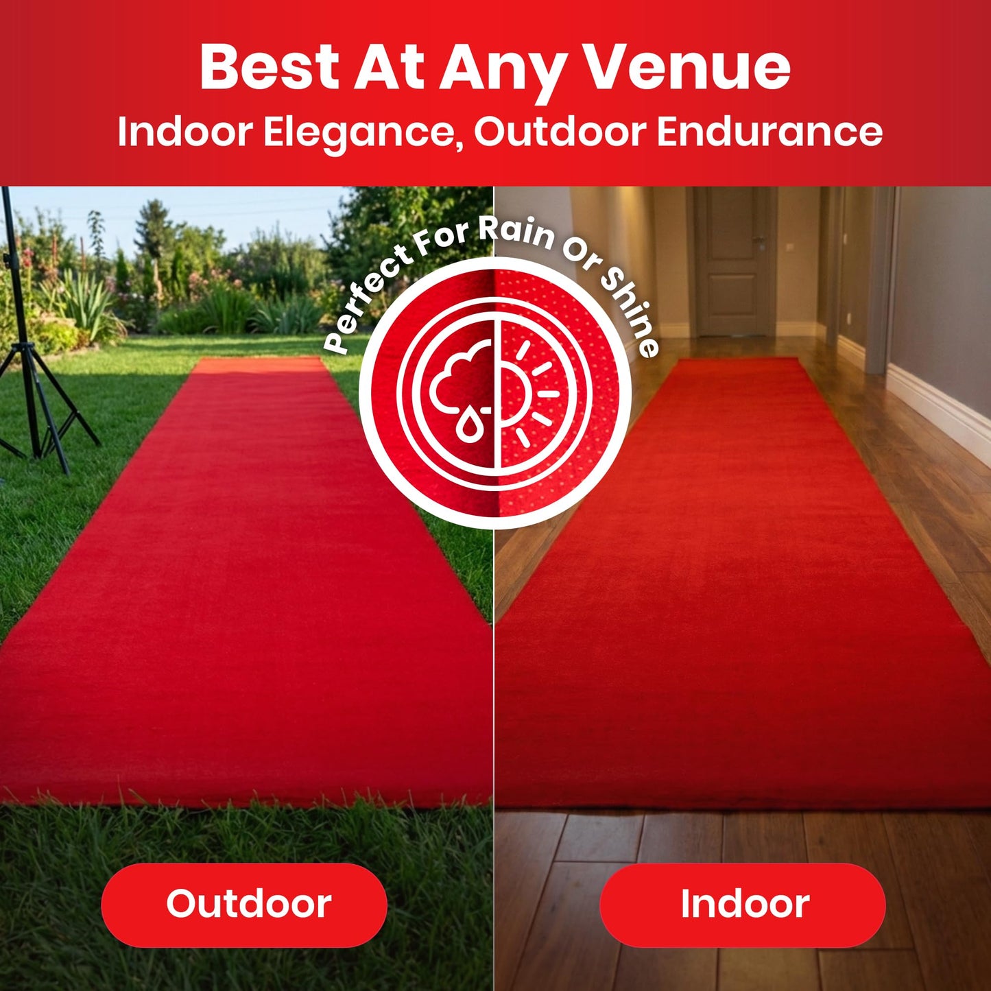 Red Carpet Runner for Party - Durable, Non Slip Red Rug - Hollywood Theme Party Decorations, Wedding Ceremony, Runway, Prom, Indoor & Outdoor Event (2.2x16.4ft)