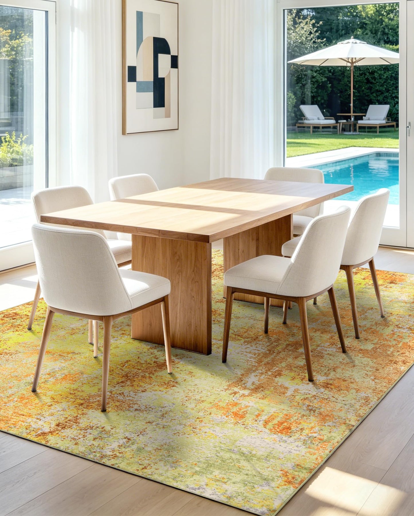 Washable Area Rug Living Room Rugs 5X7 - Neutral Modern Abstract Rugs Soft Carpet with Non Slip Backing for Under Dining Room Table, Bedroom, Home, Office, Yellow Brick