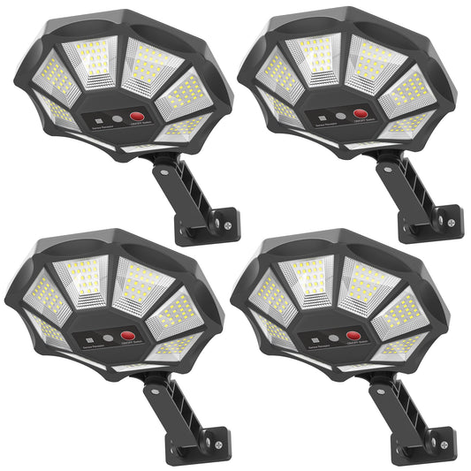 OKPRO Solar Lights Outdoor, 168LED 6500K Flood Light Dusk to Dawn, 8 Sides Solar Outdoor Lights with Motion Sensor, IP66 Waterproof Solar Street Lights Outdoor for Yard, Pools(4 Pack)