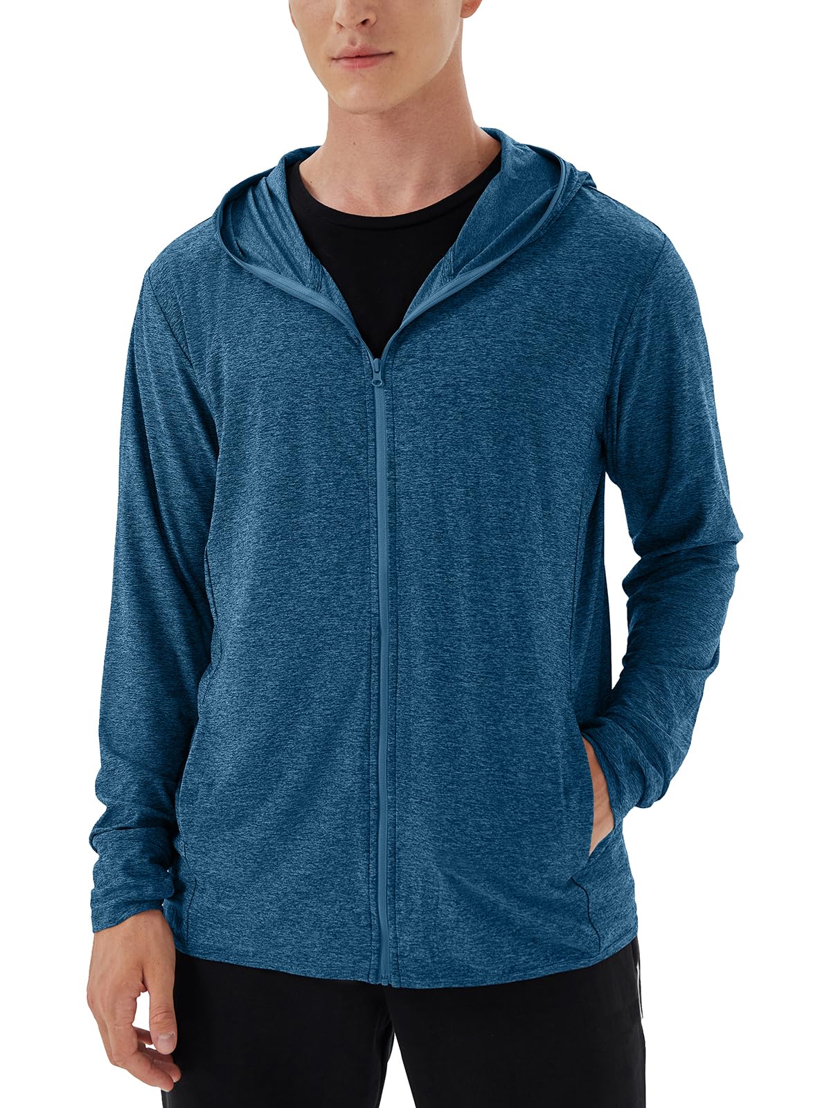 Woitury Mens UPF 50+ UV Full Zip Sun Protection Jacket Hoodie with Pockets Lightweight Fishing Hiking Cooling Shirts Dark blue 5XL