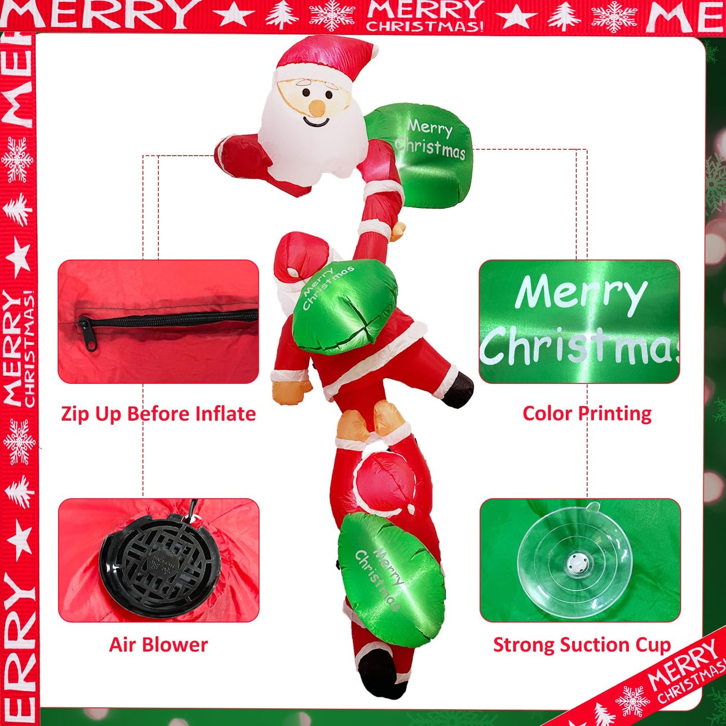 OurWarm 8FT Christmas Inflatables Outdoor Decorations, Climbing Santa Inflatable with Suction Cups, Christmas Blow Up Yard Decor with Built-in LEDs Funny Christmas Inflatable for Outside Window Roof