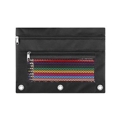 ASBEFORE Pencil Pouch for 3 Ring Binder - 3 Hole Zipper Pen Case Bag Holder Bulk Accessories Clear Window Aesthetic Organizer Pockets (Black, 1)