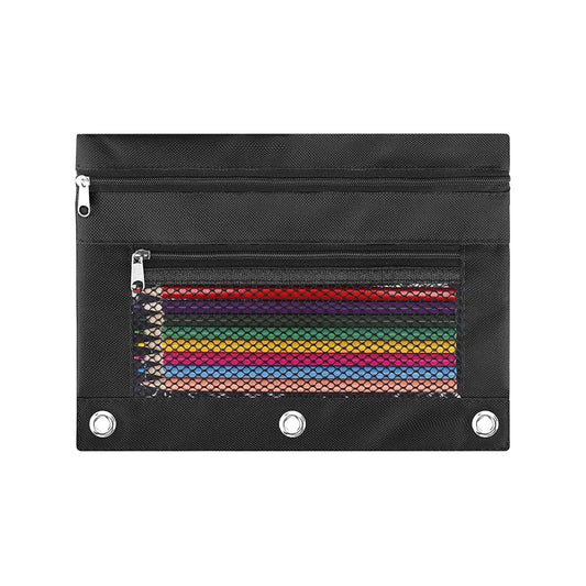 ASBEFORE Pencil Pouch for 3 Ring Binder - 3 Hole Zipper Pen Case Bag Holder Bulk Accessories Clear Window Aesthetic Organizer Pockets (Black, 1)