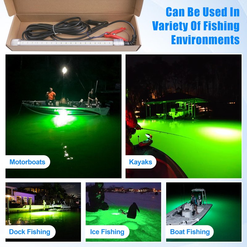 AGOOL Underwater Green Fishing Light Super Bright 80W 40000 Lumens 12V LED Deep Drop Night Fishing Light Submersible Fishing Bait Finder Shrimping Lights for Snook Crappie Shrimp Squid Fish