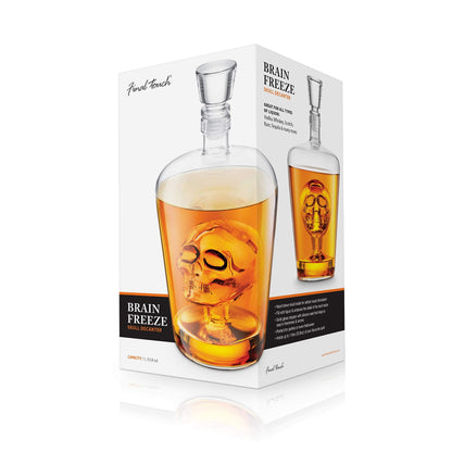 Final Touch Brain Freeze Skull Decanter - 34oz Handblown Glass with Intricate Skull Inside - Ideal for Halloween Decor, Themed Parties, Enhances Liquor Display with Freshness Seal