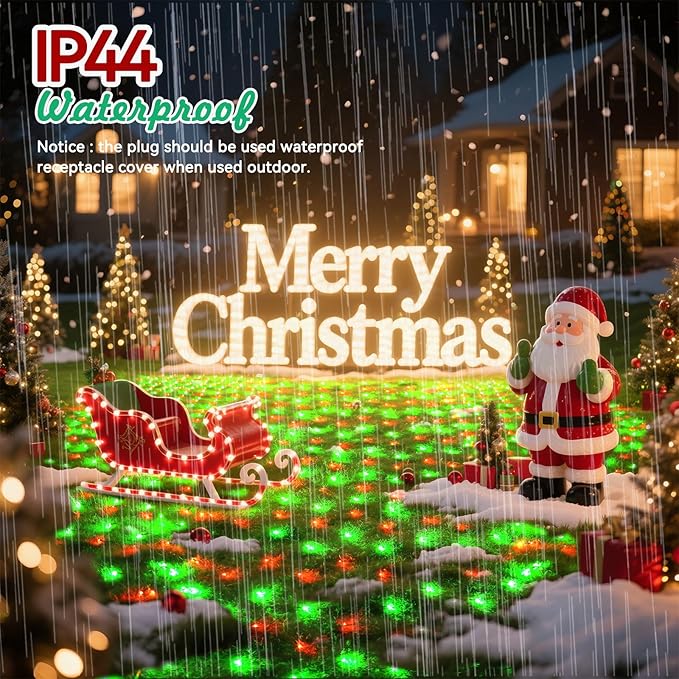 LitHome 14.8FT x 5FT Christmas Net Lights Outdoor, 300 LED Red Green Bush Lights with 8 Modes, Connectable Waterproof Net Mesh Light Dark Green Wire for Bushes Shrubs Outdoor Christmas Holiday Decor