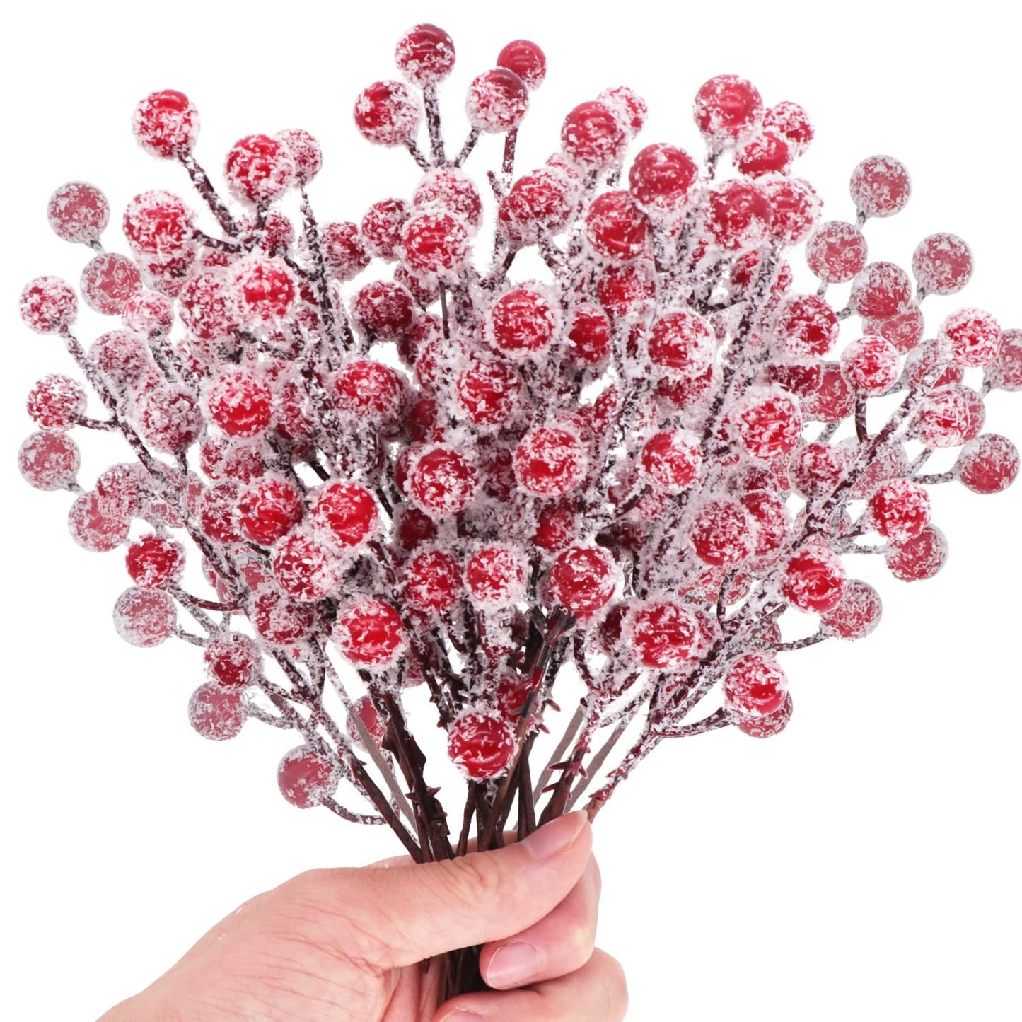 24 Pieces Artificial Holly Berry Stems 9" Christmas Berry Picks Sprays Snowy Fake Red Berries for Christmas Tree Branches Fillers Ornaments Valentine DIY Crafts Wedding Home Party Winter Decor (24)