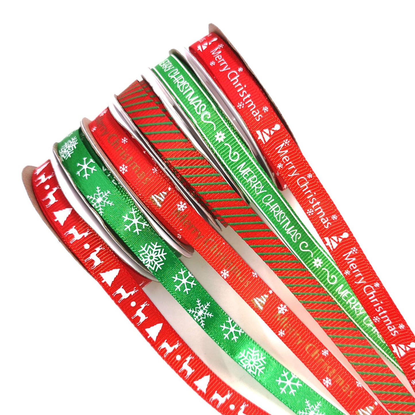 60 Yards 3/8" Wide Christmas Ribbon for Gifts Package Wrapping, Hair Bow Clip Accessory Making, Holiday Christmas Grosgrain Ribbon Set, Winter Season Festival DIY Crafts Decor (6 Rolls)