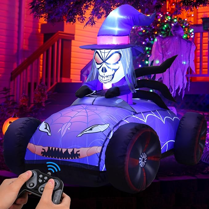 KLYLOP Halloween Toys for Kids, Halloween Inflatables Kids Toys with 3.5FT Remote Control Skull Toys Car, Blow Ups Yard Decor with Built-in LEDs for Holiday Decorations Outdoor for Children