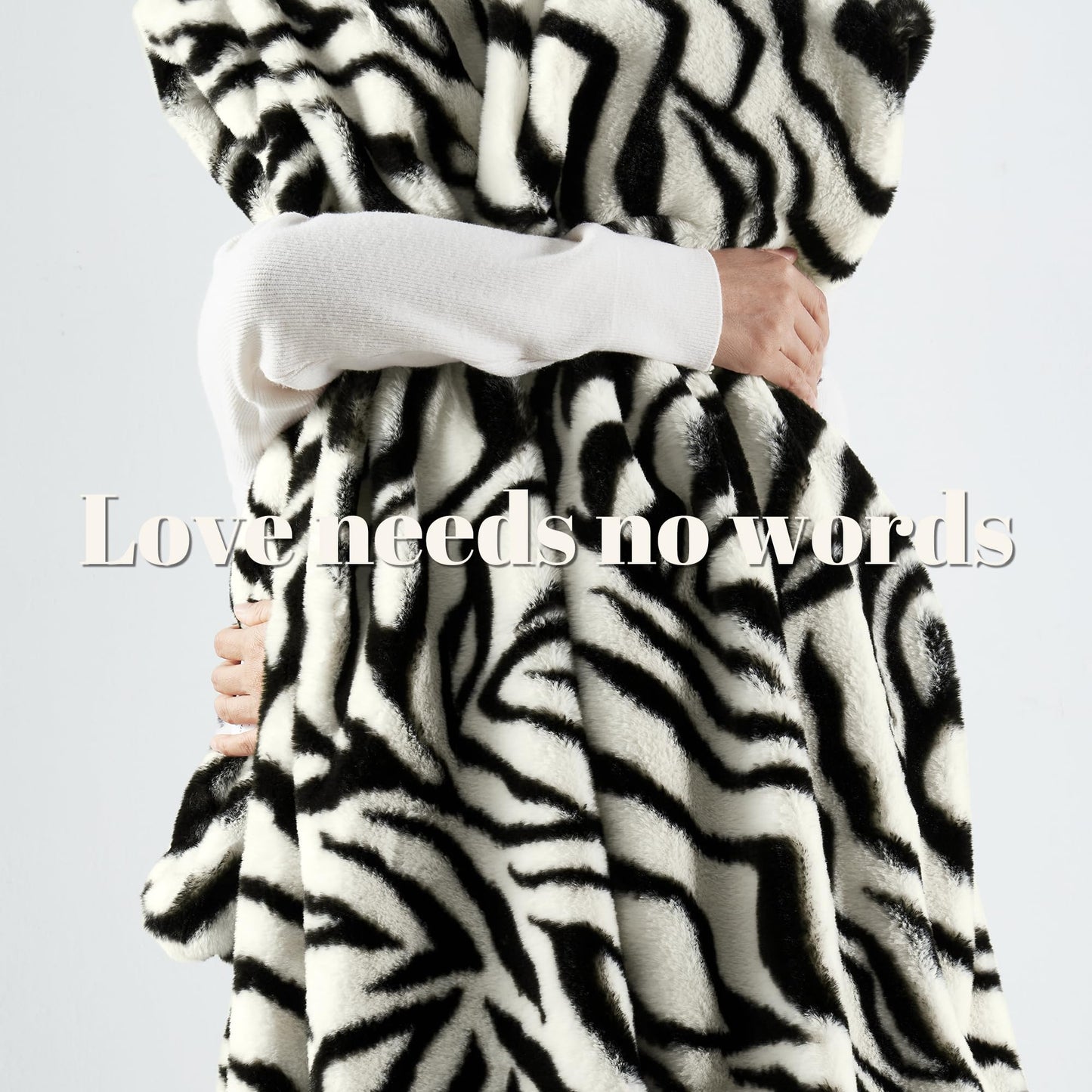 JONIYEAR Soft Fluffy Zebra Print Faux Rabbit Fur Throw Blanket 50" x 60", Luxury Cozy Shaggy Fuzzy Blankets, Reversible Cute Warm Animal Printed Blanket for Women Winter,Washable,Cream White and Black