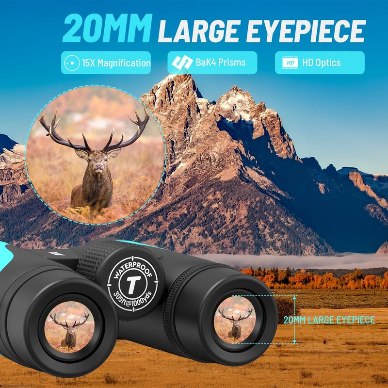 15x55 UHD Binoculars for Adults High Powered with Phone Adapter - Large View, BAK4 Prism, Waterproof, Lightweight for Bird Watching, Hunting, Cruise, Travel, Camping (Blue)